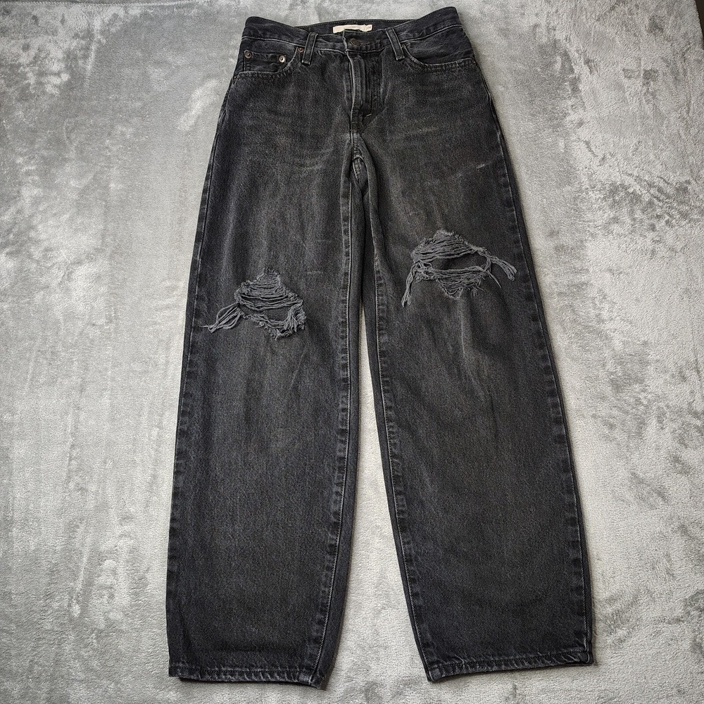 Levi's Premium Jeans Women's 24 Baggy Dad Wide‎ Leg Black Denim Grunge Retro